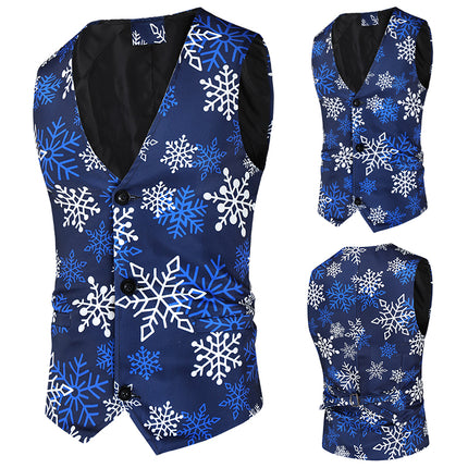 Men's Snowflake Print Vest #MJ36 - Vests | Royal Blue / M