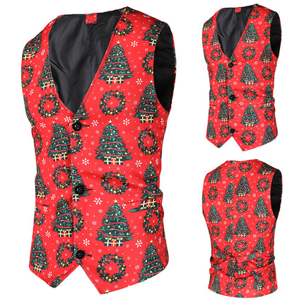 Men's Christmas Print Vest #MJ35 - Suits | Red / M
