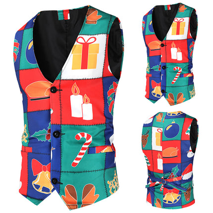 Men's Colorful Christmas Print Vest #MJ33 - Vests | Multicolour / M