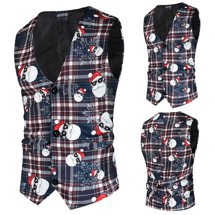 Men's Christmas Check Print Vest #MJ34 - Vests | Multicolour / M