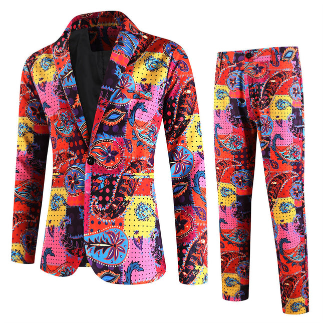 Men's Print Suit - Stylish & Elegant - Suits | Multicolour / M