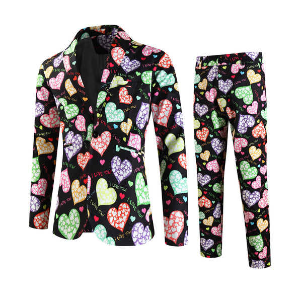 Men's Colorful Heart Print Suit #2TZ-XX236