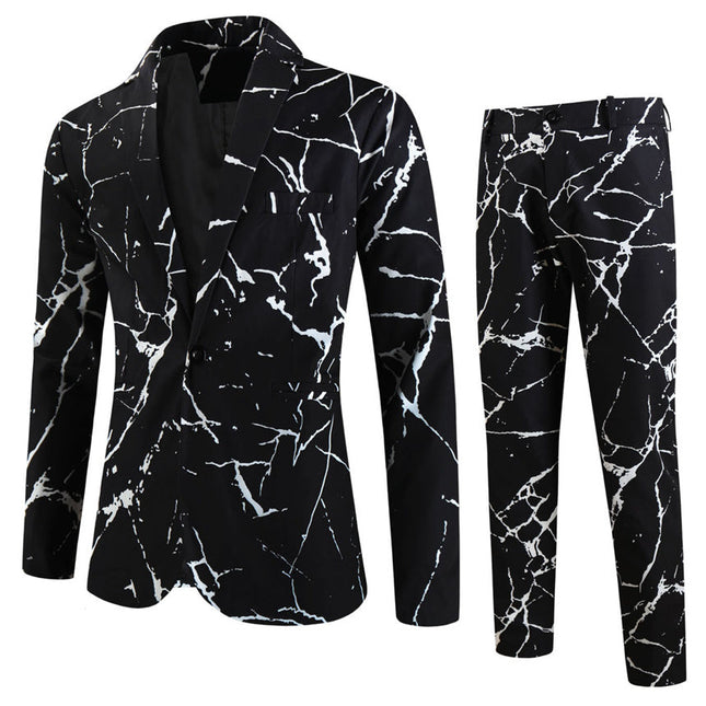 Men's Print Suit #2TZ2502 - Suits | Black / M