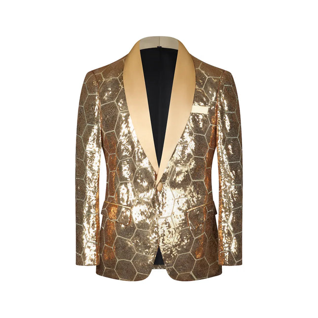 Men's Golden Honeycomb Tuxedo #S8590 - Blazers | Golden / XS