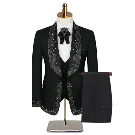 Men's 3 Piece Stylish Dotted Suit #S8284 - Suits | Black / XS