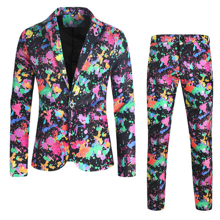Men's Graffiti Paint Splash Suit Set | Artistic Party Blazer & Pants - Suits | Multicolour / M