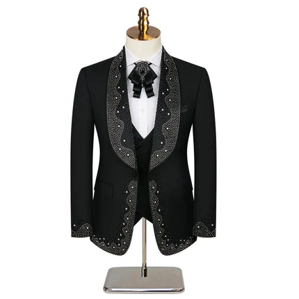 Men's 3 Piece Stylish Dotted Suit #S8284 - Suits | Blue / XS