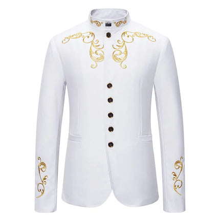 Men's Regal Floral Embroidery Blazer #S8536-1 - Blazers | White / M