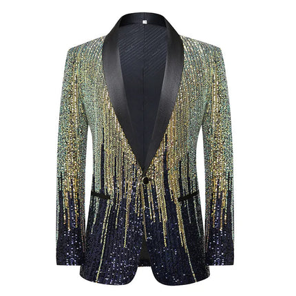 Men's Midnight Gold Sequin Tuxedo #S8538 - Blazers | Multicolour / S