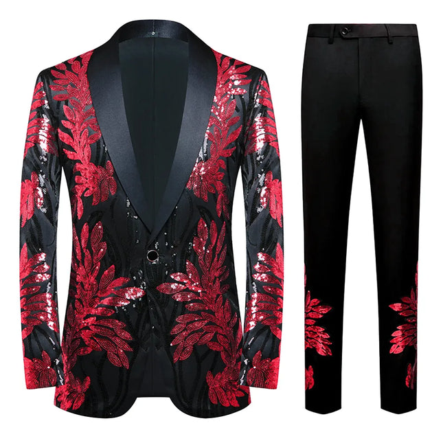 Men's Sequin Leaves Embroidery Suit  #S8326