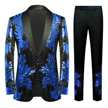 Men's Sequin Leaves Embroidery Suit  #S8326