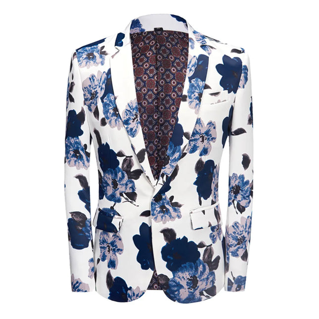 Men's Blue Floral Artistic Style Blazer #S8344 - Suits | Multicolour / XS