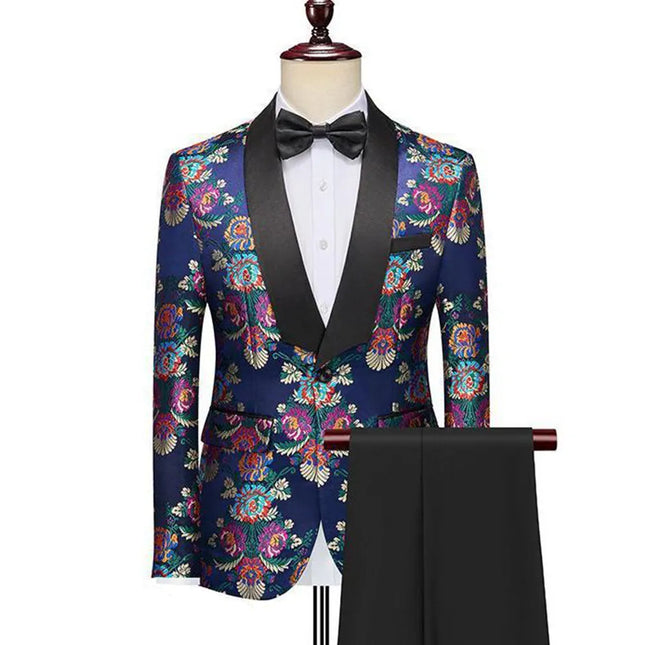 Men's Vivid Chromatic Patterns Suit #S8307 - Suits | Navy Blue / XS
