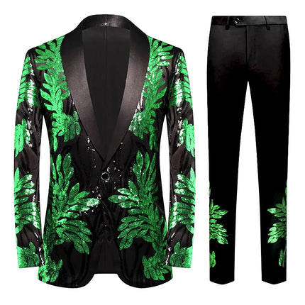 Men's Sequin Leaves Embroidery Suit  #S8326