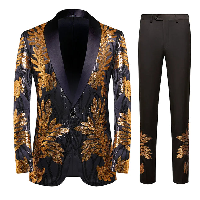 Men's Sequin Leaves Embroidery Suit  #S8326