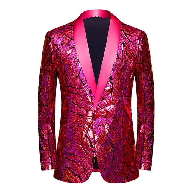 Men's Red Holographic Sequin Jacket  #M8074-1