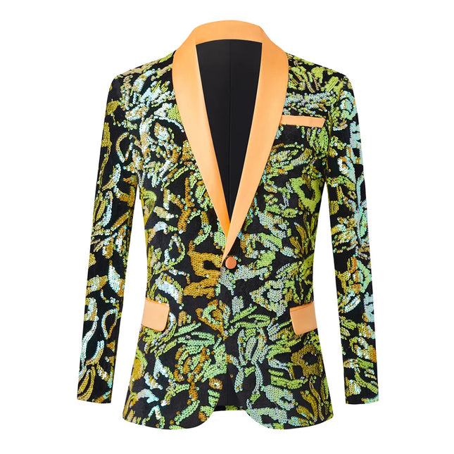 Men's Sparkling Mirage Abstract Tuxedo #S8340 - Blazers | Yellow / XS