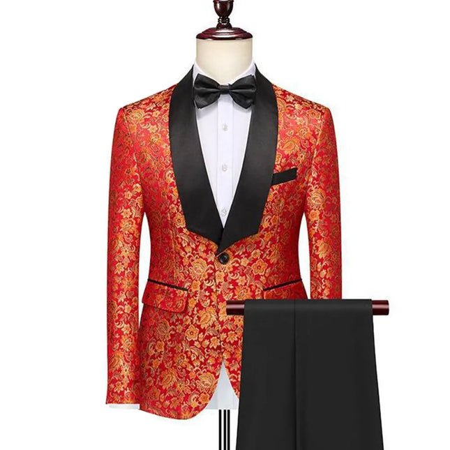 Men's Red Floral Suit  #S8305
