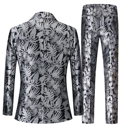 Men's Silver Botanical Jacquard Suit  #S8562