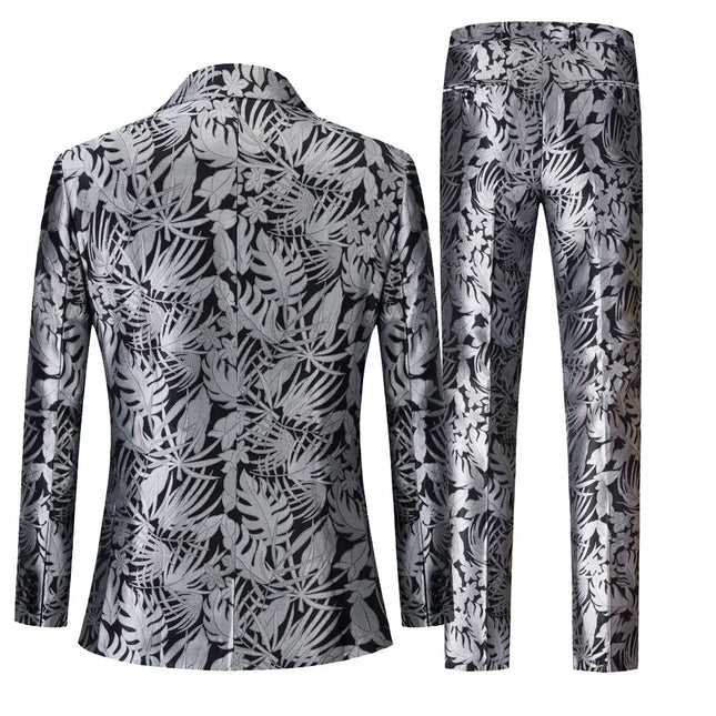 Men's Silver Botanical Jacquard Suit  #S8562