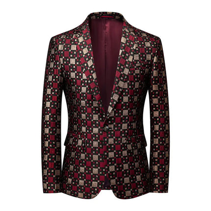 Men's Embroidered Elegance Plaid Blazer #S8540 - Blazers | Red / XS