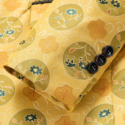 Men's Yellow Floral Circle Suit  #S8552