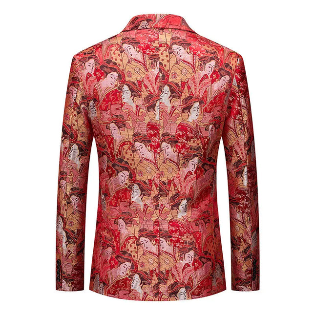 Men's Geisha Pattern Red Blazer  #S8556