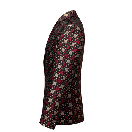 Men's Embroidered Elegance Plaid Blazer #S8540 - Blazers | Silver / XS