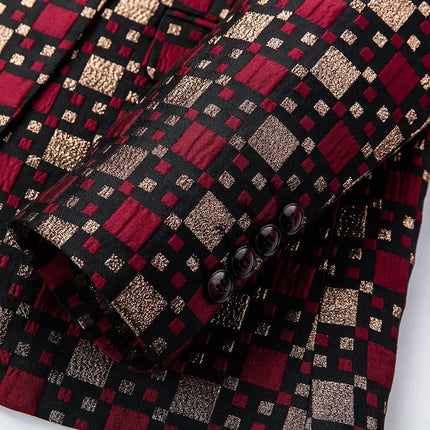 Men's Embroidered Elegance Plaid Blazer #S8540 - Blazers | Silver / XS