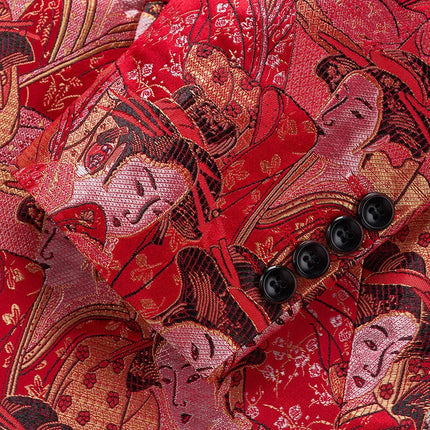 Men's Geisha Pattern Red Blazer  #S8556