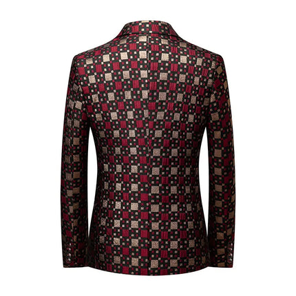 Men's Embroidered Elegance Plaid Blazer #S8540 - Blazers | Silver / XS