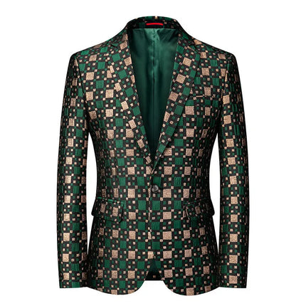 Men's Embroidered Elegance Plaid Blazer #S8540 - Blazers | Green / XS