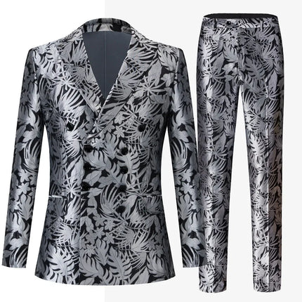 Men's Silver Botanical Jacquard Suit  #S8562