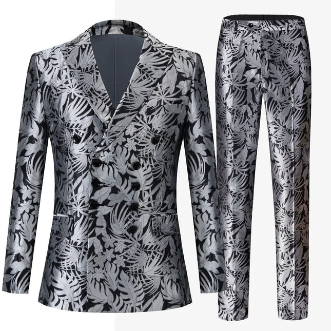 Men's Silver Botanical Jacquard Suit  #S8562