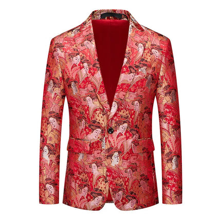 Men's Geisha Pattern Red Blazer  #S8556