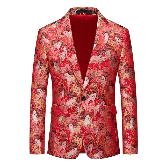 Men's Geisha Pattern Red Blazer  #S8556