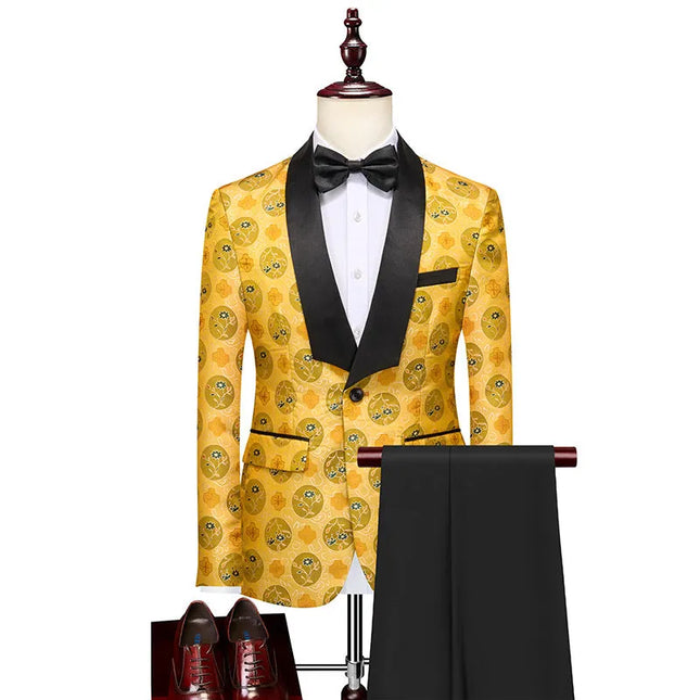 Men's Yellow Floral Circle Suit  #S8552