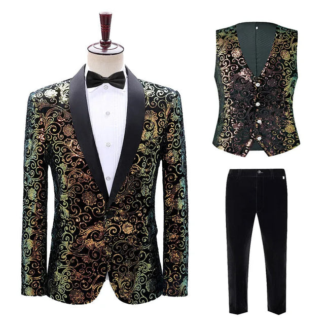 Men's Velvet Cloud Sequin Suit  #S8573