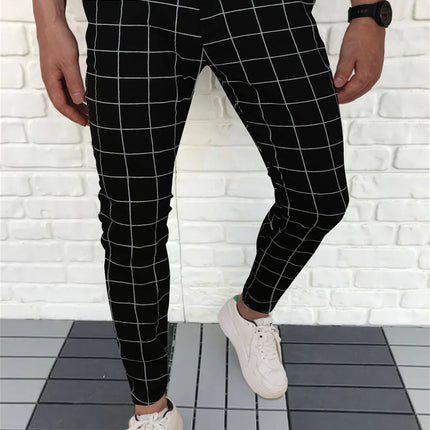 Men's Elegant Plaid Pants #XK6001 - Pants | White / S