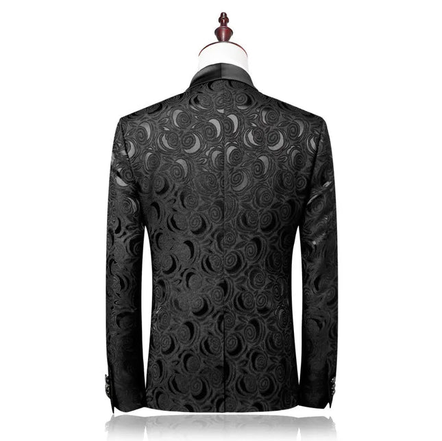 Men's Embossed  Rose Black Suit  #S8158