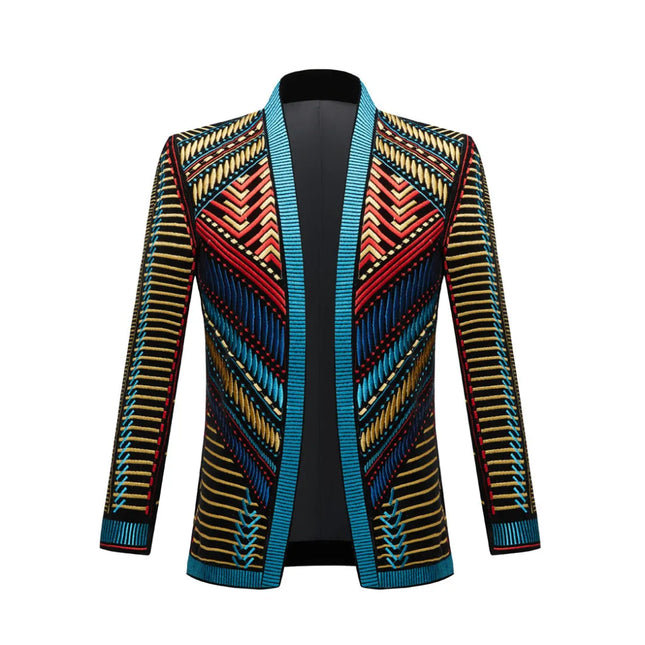 Men's Gold Embroidery Tuxedo #S8031 - Blazers | Blue / S
