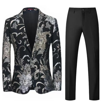 Men's Jacquard Suit #S8198 - Suits | Black / XS