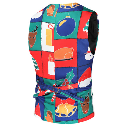 Men's Colorful Christmas Print Vest #MJ33 - Vests | Multicolour / M