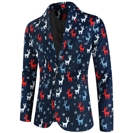 Men's Christmas Elk Print Blazer #X633 - Blazers | Multicolour / M