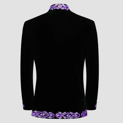 Men's Purple Velvet Band Collar Blazer #S8593 - Blazers | Purple / XS