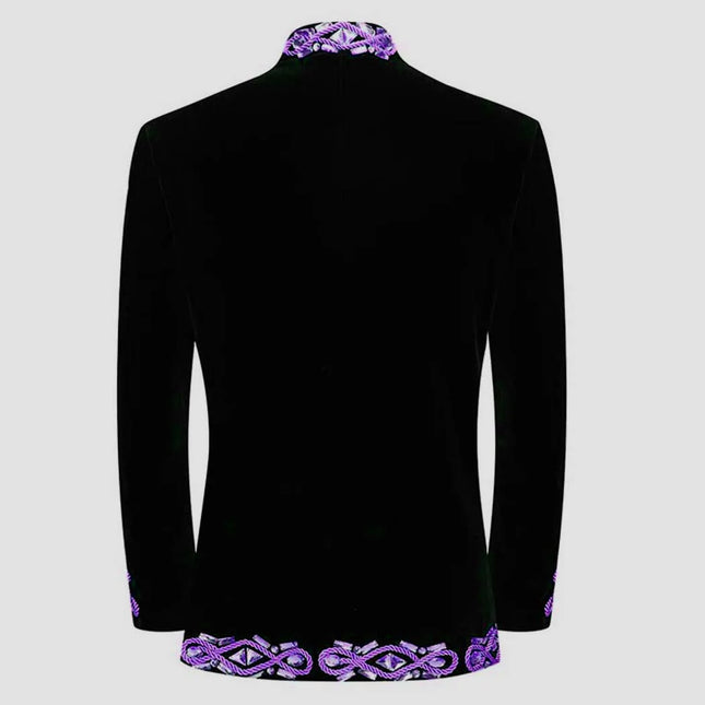 Men's Purple Velvet Band Collar Blazer #S8593 - Blazers | Purple / XS