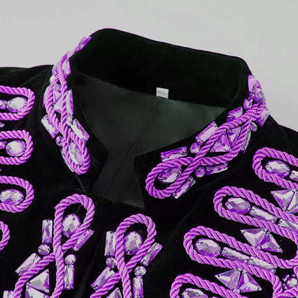 Men's Purple Velvet Band Collar Blazer #S8593 - Blazers | Purple / XS
