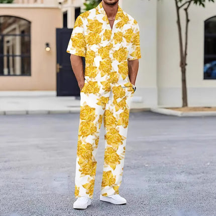 Men's Flower Print Set #25062403 - | Golden / M
