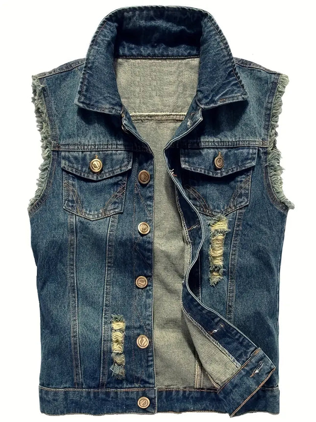 Men's Ripped Denim Vest #25061241 - Vests | Blue / XS
