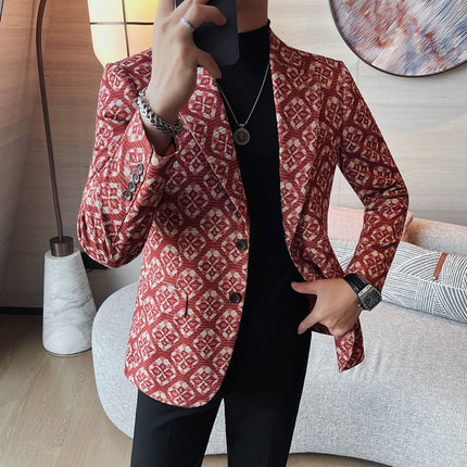 Men's Geometric Pattern Blazer #25626021 - Blazers | Red / S